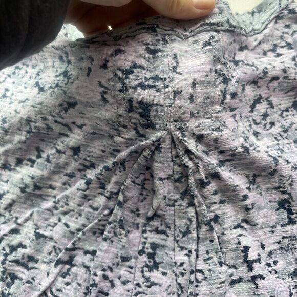 Free People T Shirt Oversized Dual Print Floral Blue Top Cap Sleeve Boxy XS Crew - Picture 15 of 16